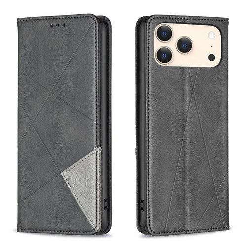 iPhone 18 Pro Max / 17 Pro Max Rhombus Texture Magnetic Leather Phone Case - Black