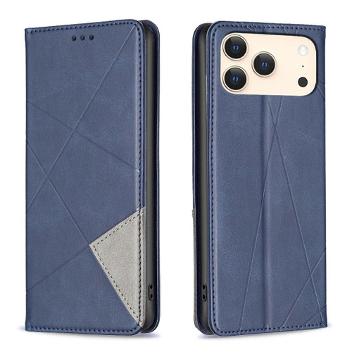 iPhone 18 Pro Max / 17 Pro Max Rhombus Texture Magnetic Leather Phone Case - Blue