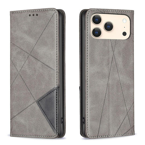 iPhone 18 Pro Max / 17 Pro Max Rhombus Texture Magnetic Leather Phone Case - Grey