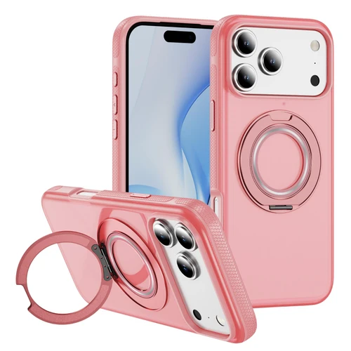 iPhone 18 Pro Max / 17 Pro Max Skin Feel Translucent PC Gear Holder C MagSafe Phone Case - Bright Pink + Pink