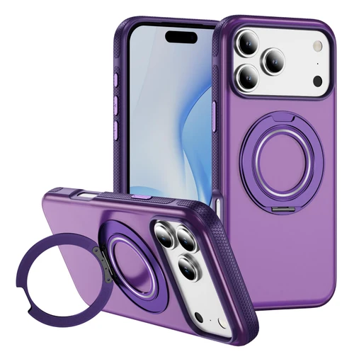 iPhone 18 Pro Max / 17 Pro Max Skin Feel Translucent PC Gear Holder C MagSafe Phone Case - Bright Purple + Purple