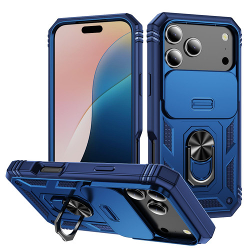 iPhone 18 Pro Max / 17 Pro Max Sliding Camshield TPU + PC Phone Case with Holder - Navy Blue