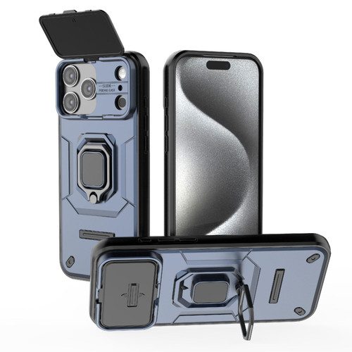 iPhone 18 Pro Max / 17 Pro Max Sliding Camshield TPU + PC Shockproof Phone Case with Holder - Blue