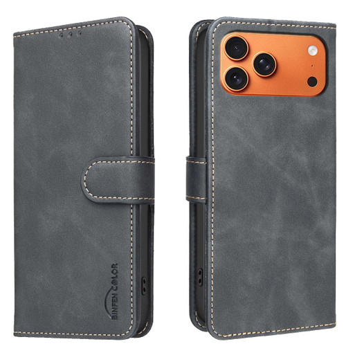 iPhone 18 Pro Max / 17 Pro Max Solid Color Calfskin Texture RFID Vegan Leather Phone Case - Black