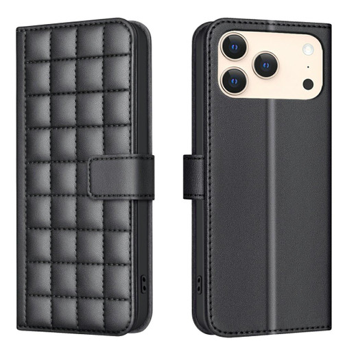 iPhone 18 Pro Max / 17 Pro Max Square Texture Leather Phone Case - Black