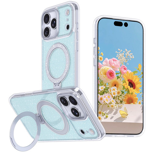 iPhone 18 Pro Max / 17 Pro Max Starry Glitter Magnetic Holder Phone Case - Cyan