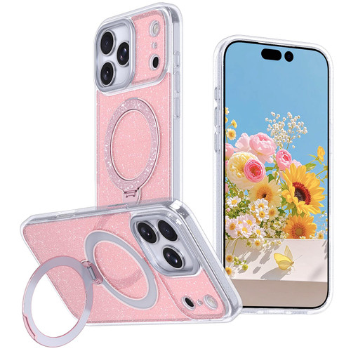 iPhone 18 Pro Max / 17 Pro Max Starry Glitter Magnetic Holder Phone Case - Pink