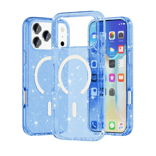iPhone 18 Pro Max / 17 Pro Max Terminator Style Glitter Powder MagSafe Magnetic Phone Case - Blue