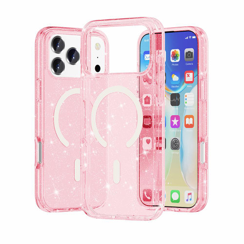 iPhone 18 Pro Max / 17 Pro Max Terminator Style Glitter Powder MagSafe Magnetic Phone Case - Pink
