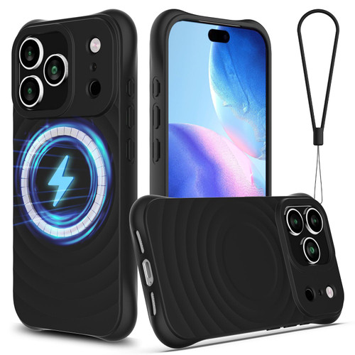 iPhone 18 Pro Max / 17 Pro Max Wave Texture MagSafe Magnetic Liquid Silicone Phone Case - Black