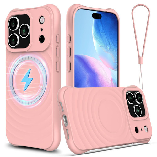 iPhone 18 Pro Max / 17 Pro Max Wave Texture MagSafe Magnetic Liquid Silicone Phone Case - Pink