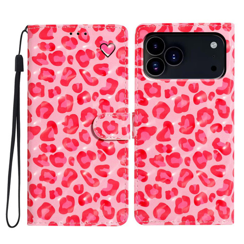 iPhone 18 Pro Max 3D Pattern Leather Phone Case - Pink Leopard Print
