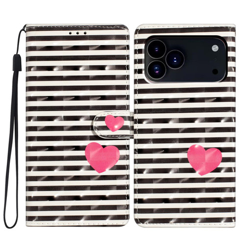iPhone 18 Pro Max 3D Pattern Leather Phone Case - Striped Heart