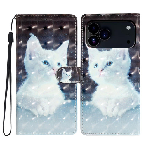 iPhone 18 Pro Max 3D Pattern Leather Phone Case - White Cat