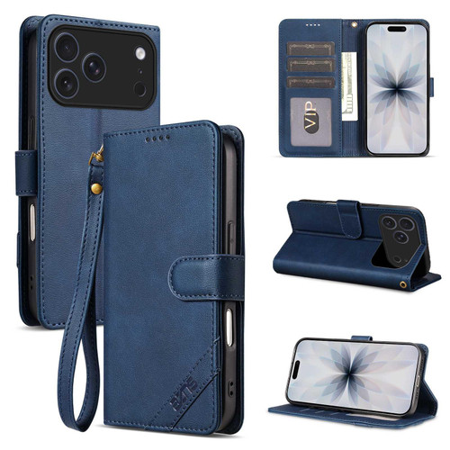 iPhone 18 Pro Max AZNS A2 Series Tri-Card Wallet RFID Vegan Leather Phone Case with Strap - Blue