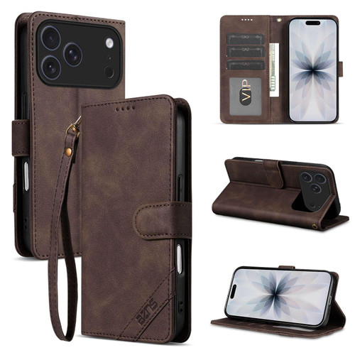 iPhone 18 Pro Max AZNS A2 Series Tri-Card Wallet RFID Vegan Leather Phone Case with Strap - Brown