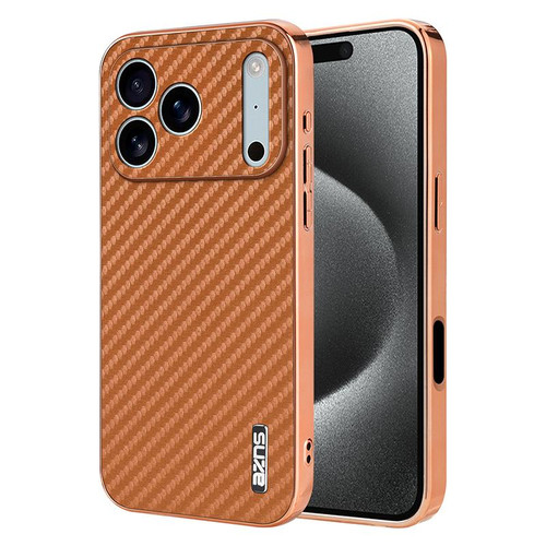 iPhone 18 Pro Max AZNS Electroplated Edge Carbon Fiber Texture Phone Case - Brown