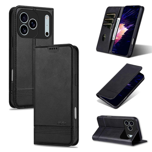 iPhone 18 Pro Max AZNS Magnetic Calf Texture Flip Leather Phone Case - Black