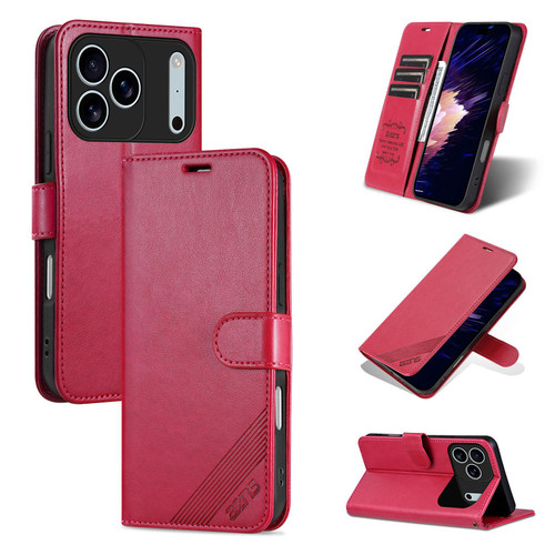iPhone 18 Pro Max AZNS Sheepskin Texture Flip Leather Phone Case - Red