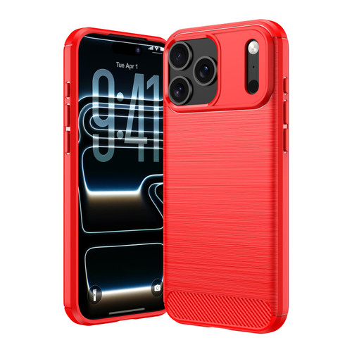 iPhone 18 Pro Max Brushed Texture Carbon Fiber TPU Phone Case - Red