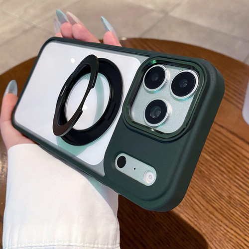 iPhone 18 Pro Max Clear Back Design 360 Degree Rotating Magnetic Holder Phone Case - Green