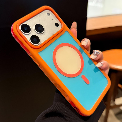 iPhone 18 Pro Max Color Blocked 2 in 1 PC Hybrid TPU Magnetic Phone Case - Orange + Blue