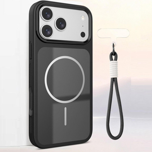 iPhone 18 Pro Max Color Contrast Magnetic Phone Case with Wrist Strap - Black