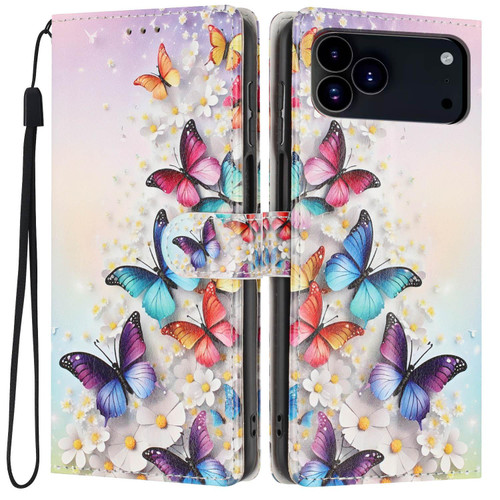 iPhone 18 Pro Max Colorful Painting Vegan Leather Phone Case with Lanyard - Colorful Butterflies
