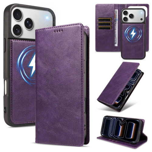 iPhone 18 Pro Max Cowhide Leather Texture RFID Detachable 2 in 1 Magnetic Vegan Leather Phone Case - Purple