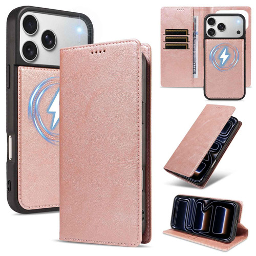 iPhone 18 Pro Max Cowhide Leather Texture RFID Detachable 2 in 1 Magnetic Vegan Leather Phone Case - Rose Gold