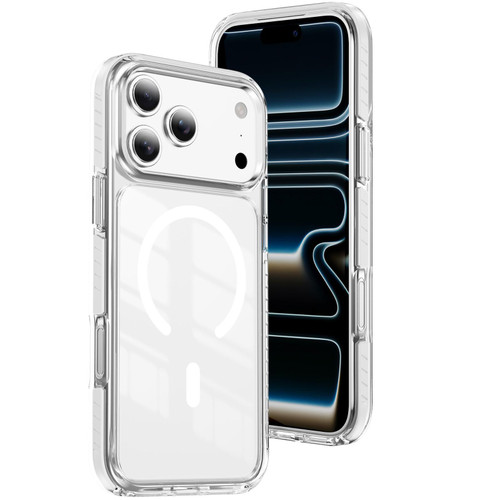 iPhone 18 Pro Max Crystal Shield Clear Magnetic Acrylic Hybrid TPU Phone Case - White