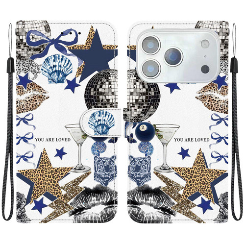 iPhone 18 Pro Max Crystal-Texture Painted Vegan Leather Phone Case - Leopard Star Butterfly