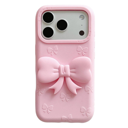 iPhone 18 Pro Max Cute 3D Bow Silicone Phone Case - Pink