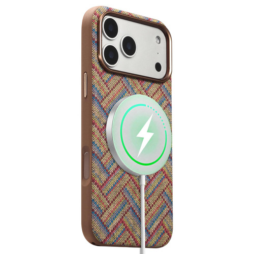 iPhone 18 Pro Max Denior Vintage Boho Embroidery Style Magnetic Protective Phone Case - Khaki