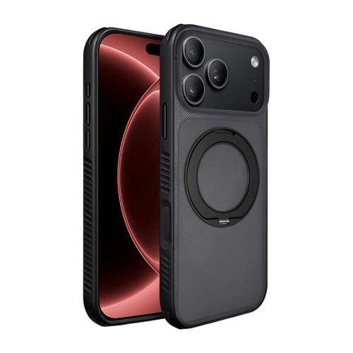 iPhone 18 Pro Max Dots Skin Feel Magnetic Phone Case with 360 Rotating Holder - Black