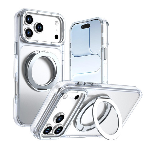 iPhone 18 Pro Max Dual Color Clear 360 Degree Rotation Holder Magnetic Phone Case - White