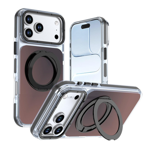 iPhone 18 Pro Max Dual Color Gradient Discolor 360 Degree Rotation Holder Magnetic Phone Case - Black