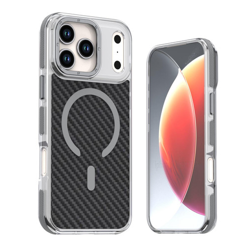 iPhone 18 Pro Max Dual-Color Carbon Fiber Texture Magsafe Phone Case - Gray