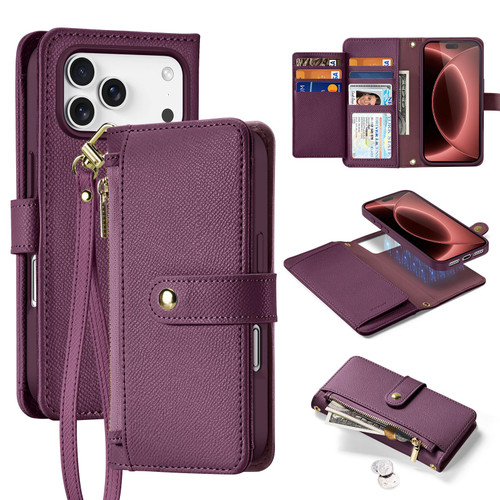 iPhone 18 Pro Max DUX DUCIS Lawa Series 2 in 1 Wallet Zipper Detachable MagSafe Phone Case with Lanyard - Cherry Red