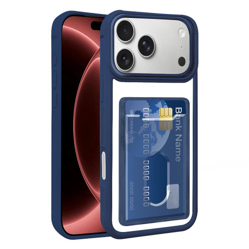 iPhone 18 Pro Max Electroplated Card Bag Acrylic Hybrid TPU Phone Case - Blue