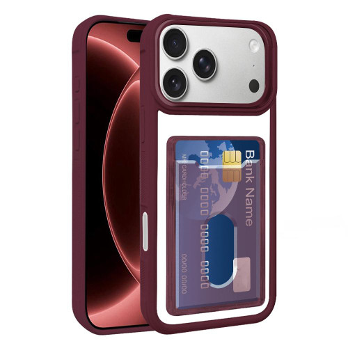 iPhone 18 Pro Max Electroplated Card Bag Acrylic Hybrid TPU Phone Case - Wine Red