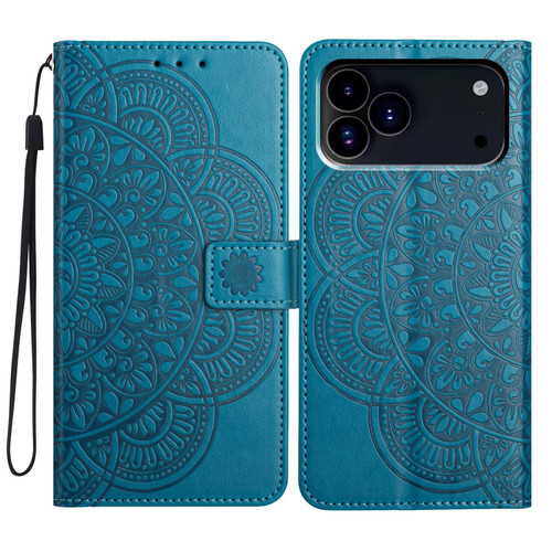 iPhone 18 Pro Max Flower Embossed Leather Phone Case - Blue