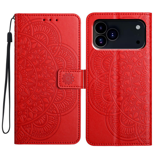 iPhone 18 Pro Max Flower Embossed Leather Phone Case - Red