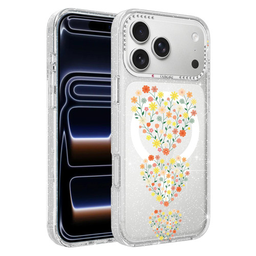iPhone 18 Pro Max Flower Pattern IMD Glitter Magnetic Phone Case - Heart-shaped Flower Clusters