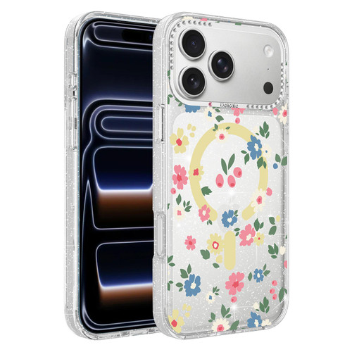 iPhone 18 Pro Max Flower Pattern IMD Glitter Magnetic Phone Case - Rainbow Flower Field