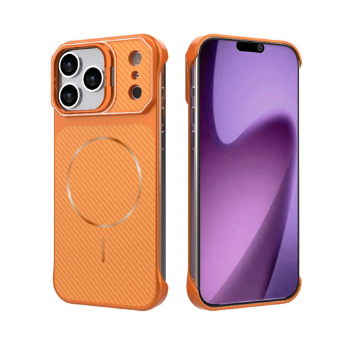 iPhone 18 Pro Max Frameless Half-Wrapped Carbon Fiber Texture PC Magnetic Phone Case - Orange