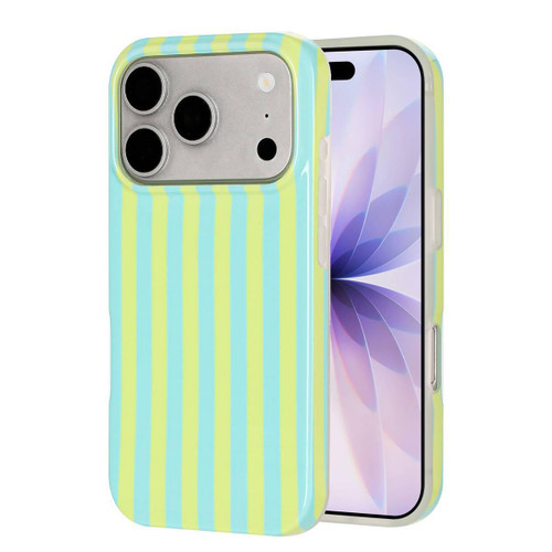 iPhone 18 Pro Max Full Coverage IMD Printed Vertical Stripes TPU Phone Case - Yellow Green