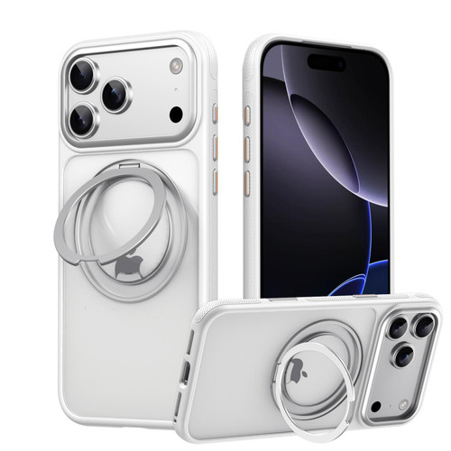 iPhone 18 Pro Max Gear-Style Stress Relief 360 Rotation Holder MagSafe Phone Case - White