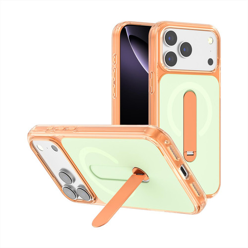 iPhone 18 Pro Max Generation Color Block Silicone Magnetic Phone Case with 360 Degrees Holder - Orange