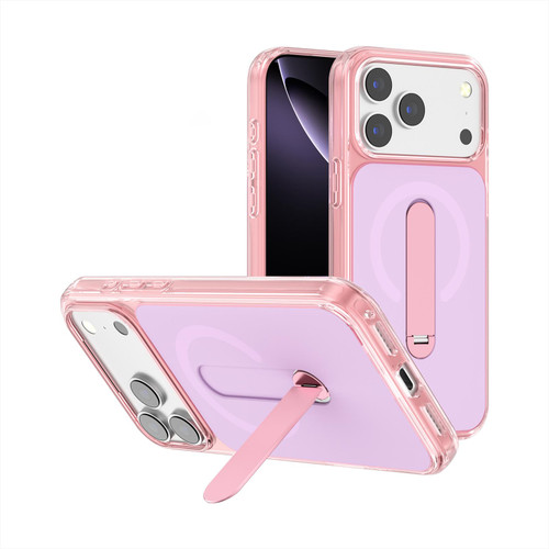 iPhone 18 Pro Max Generation Color Block Silicone Magnetic Phone Case with 360 Degrees Holder - Pink